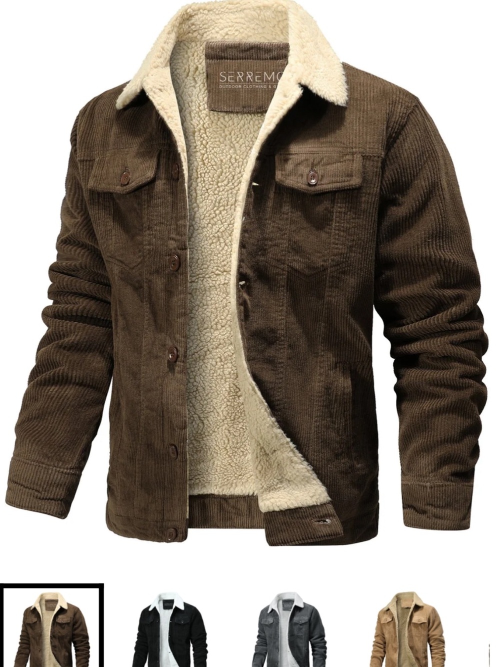 Men's Brown Corduroy Sherpa-Lined Jacket Serrano Size Large